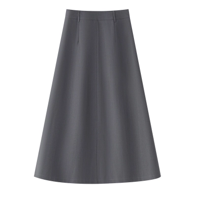 Gray Pleated High - Waisted A - Line Midi Skirt 02