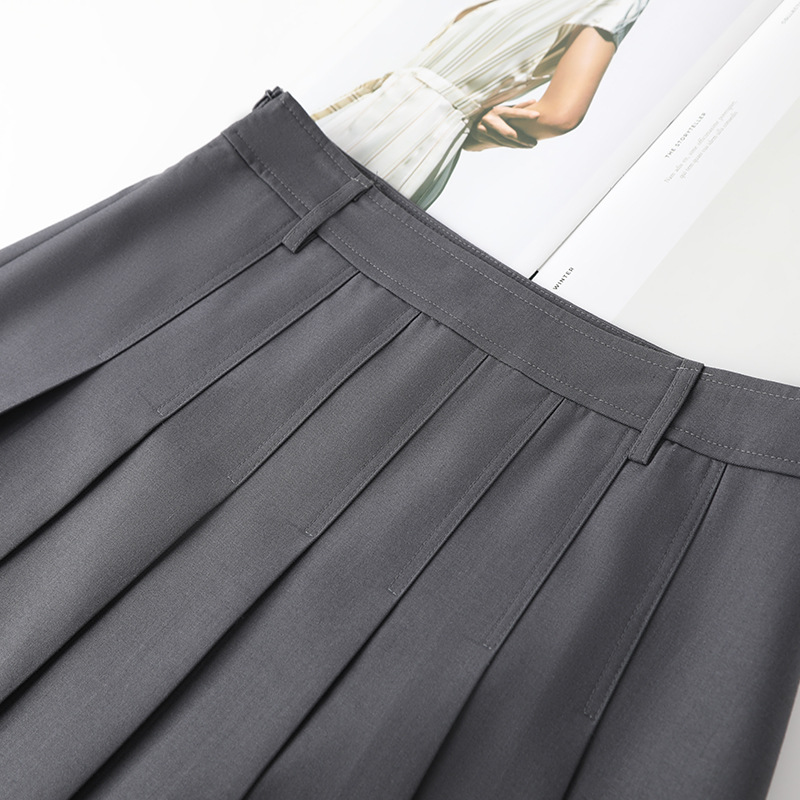 Gray Pleated High - Waisted A - Line Midi Skirt