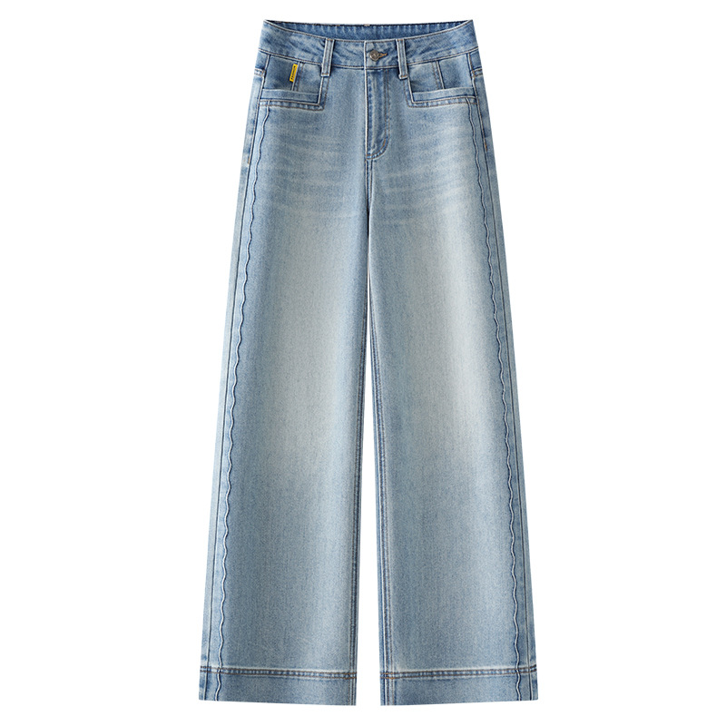 Light - Blue Straight - Leg Jeans Summer Slim High - Waisted 