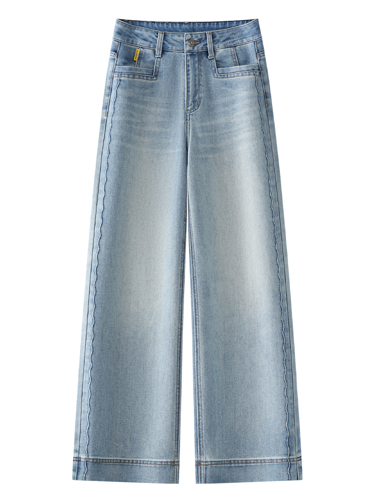 Light - Blue Straight - Leg Jeans Summer Slim High - Waisted 