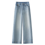 Light - Blue Straight - Leg Jeans Summer Slim High - Waisted 