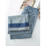 Light - Blue Straight - Leg Jeans Summer Slim High - Waisted 