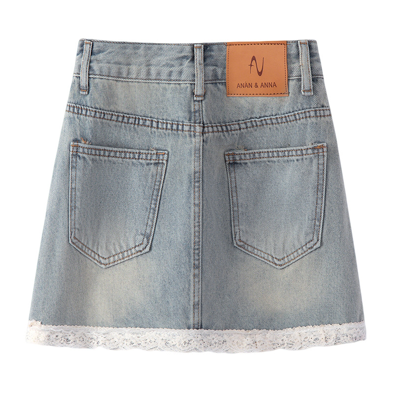 Summer Thin Denim Mini Skirt with Lace