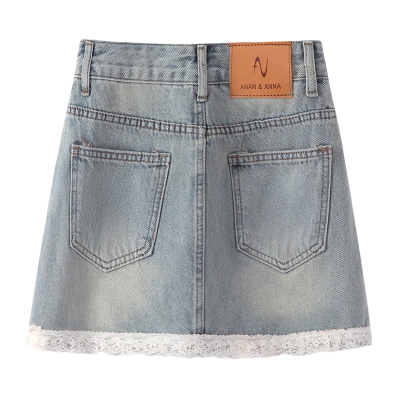 Summer Thin Denim Mini Skirt with Lace 02