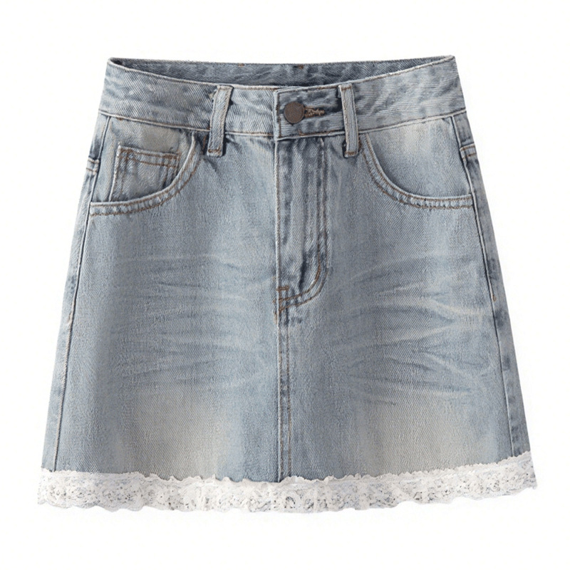Summer Thin Denim Mini Skirt with Lace
