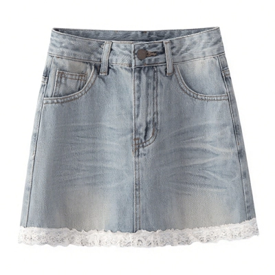 Summer Thin Denim Mini Skirt with Lace 01