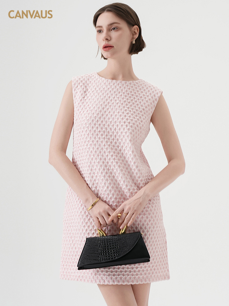 Collarless Layered Camisole Vest Dress