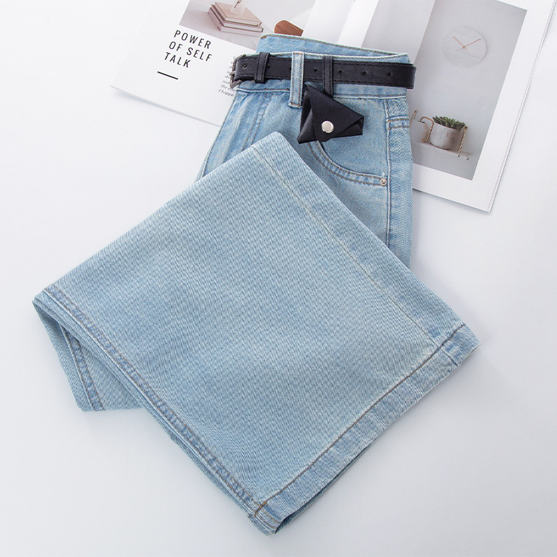 High - Waisted Loose Light Blue Denim Culottes
