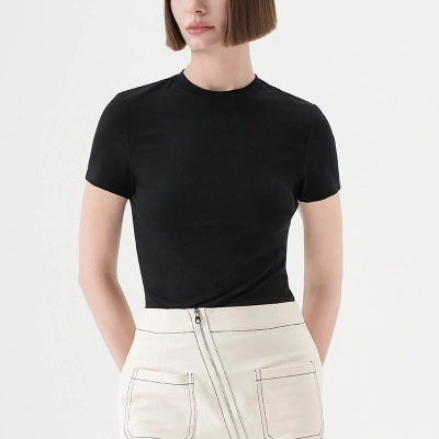 Slim - fit V - Neck Cool Tencel Short Sleeve T - shirt 01