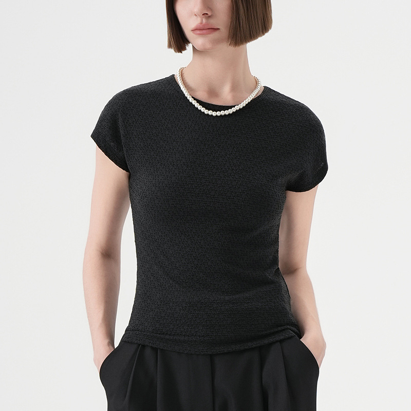 Slim Fit Solid Color V-Neck Flutter Sleeve T-shirt