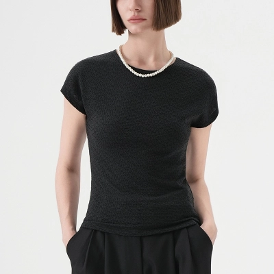 Slim Fit Solid Color V-Neck Flutter Sleeve T-shirt 01