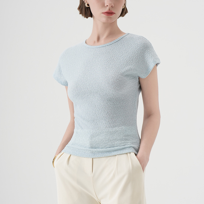 Slim Fit Solid Color V-Neck Flutter Sleeve T-shirt