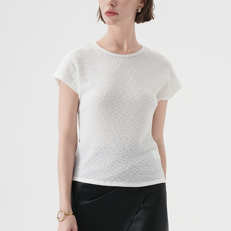 Slim Fit Solid Color V-Neck Flutter Sleeve T-shirt