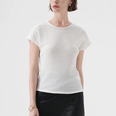 Slim Fit Solid Color V-Neck Flutter Sleeve T-shirt 02