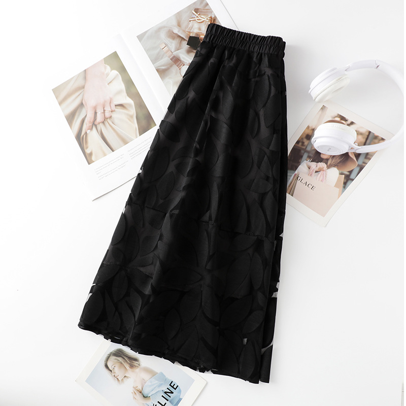 Black High - Waisted A - Line Organza Skirt