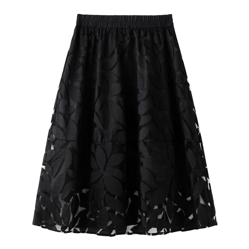 Black High - Waisted A - Line Organza Skirt