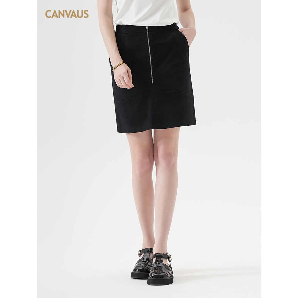 Black Zip - up Casual Versatile Chiffon Skirt