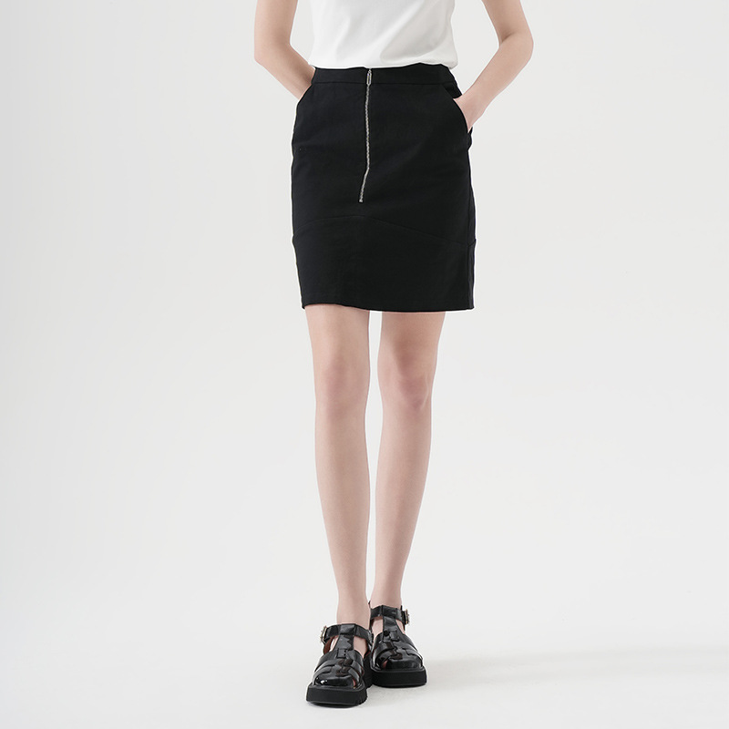 Black Zip - up Casual Versatile Chiffon Skirt