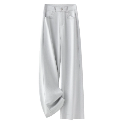 High - Waisted Loose Slimming Grey Straight - Leg Maxi Jeans 01