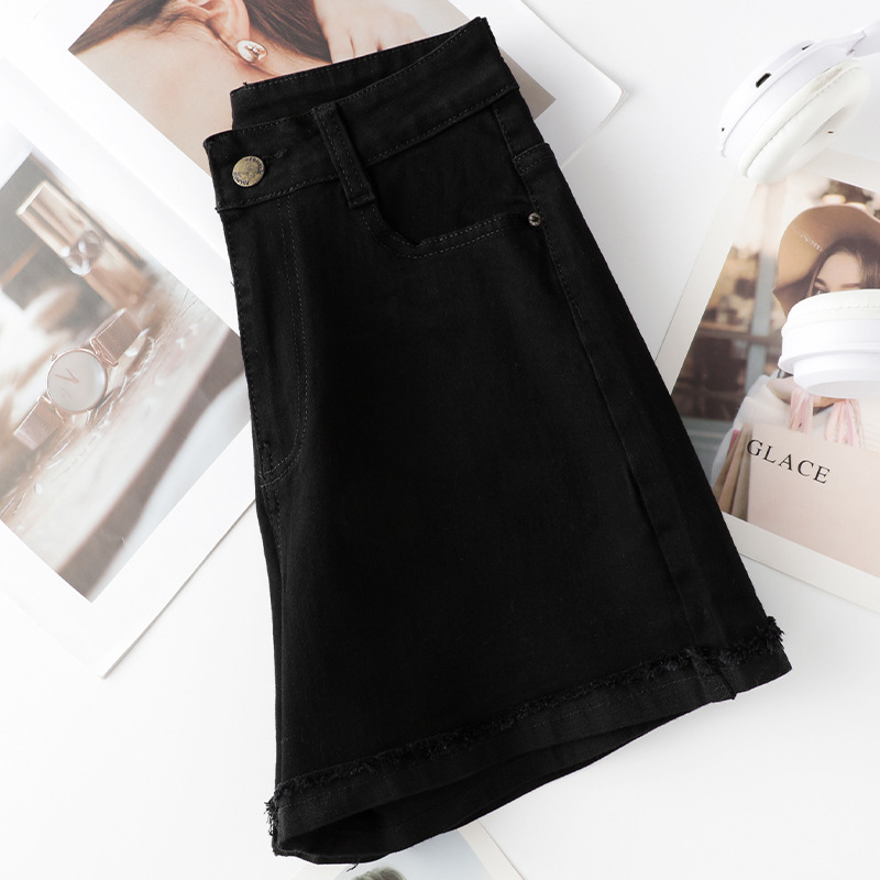 Summer Thin High - Waisted Loose Black Denim Shorts