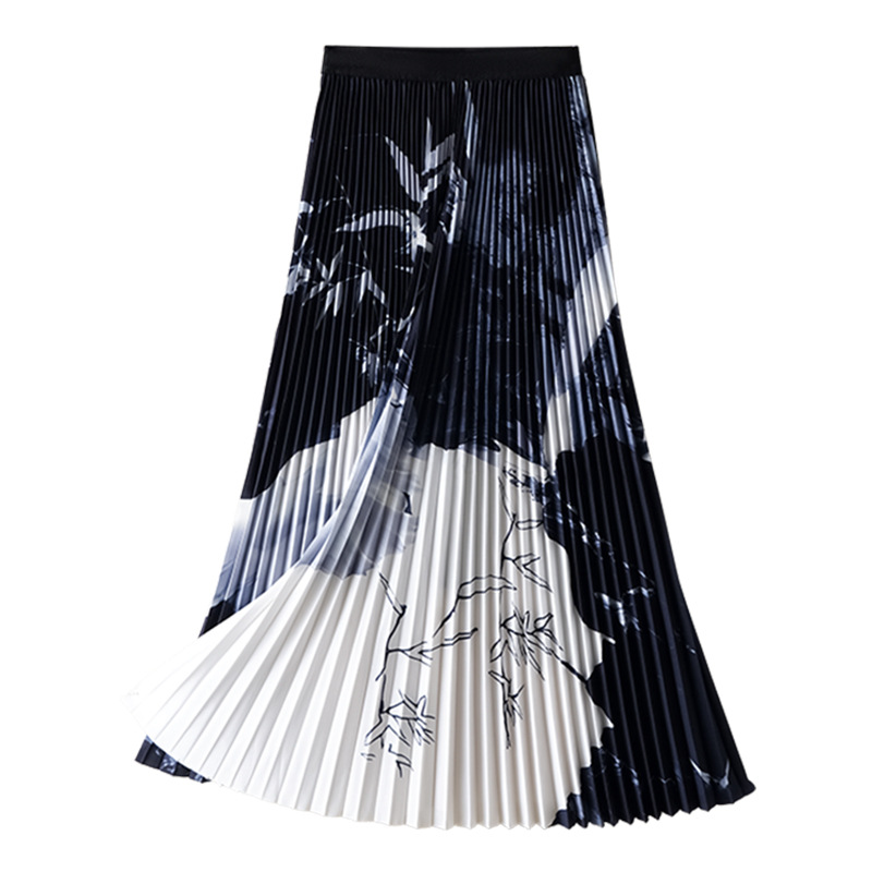 Flowy Slim - fitting Chinese - style Pleated Long Skirt