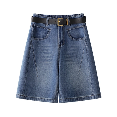 High-Waist Loose Blue Denim Shorts 01