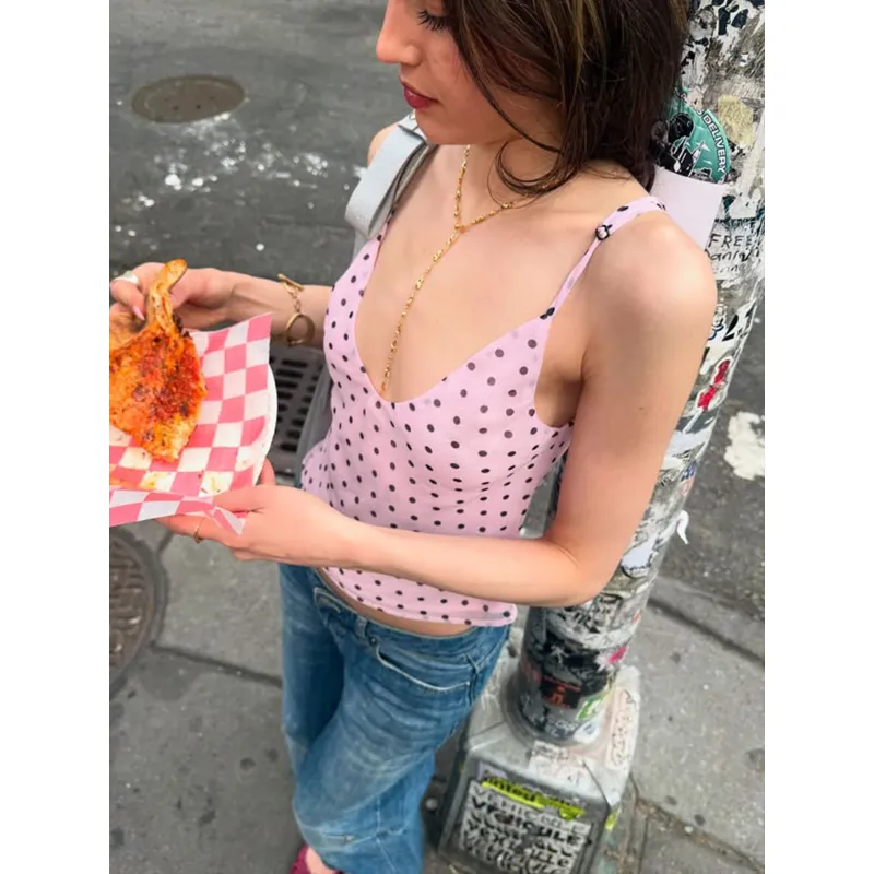 Polka - Dot V - Neck Bodycon Tank Top