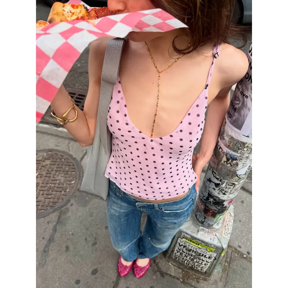 Polka - Dot V - Neck Bodycon Tank Top