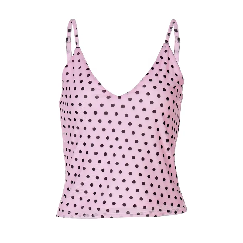 Polka - Dot V - Neck Bodycon Tank Top