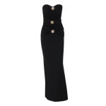 Sleeveless Ruched Long Dress with Metal Accents