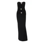Sleeveless Ruched Long Dress with Metal Accents