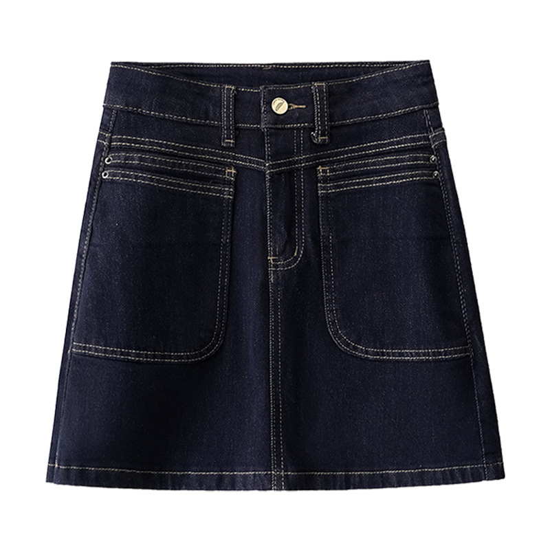 A - Line Retro Blue Mini Skirt for Petite Women