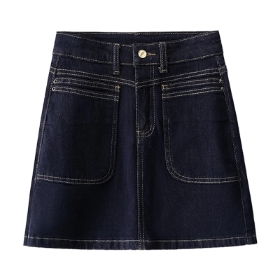 A - Line Retro Blue Mini Skirt for Petite Women 01