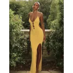 Backless V - Neck Slim Fit Solid Color Long Off - the - Shoulder Dress 