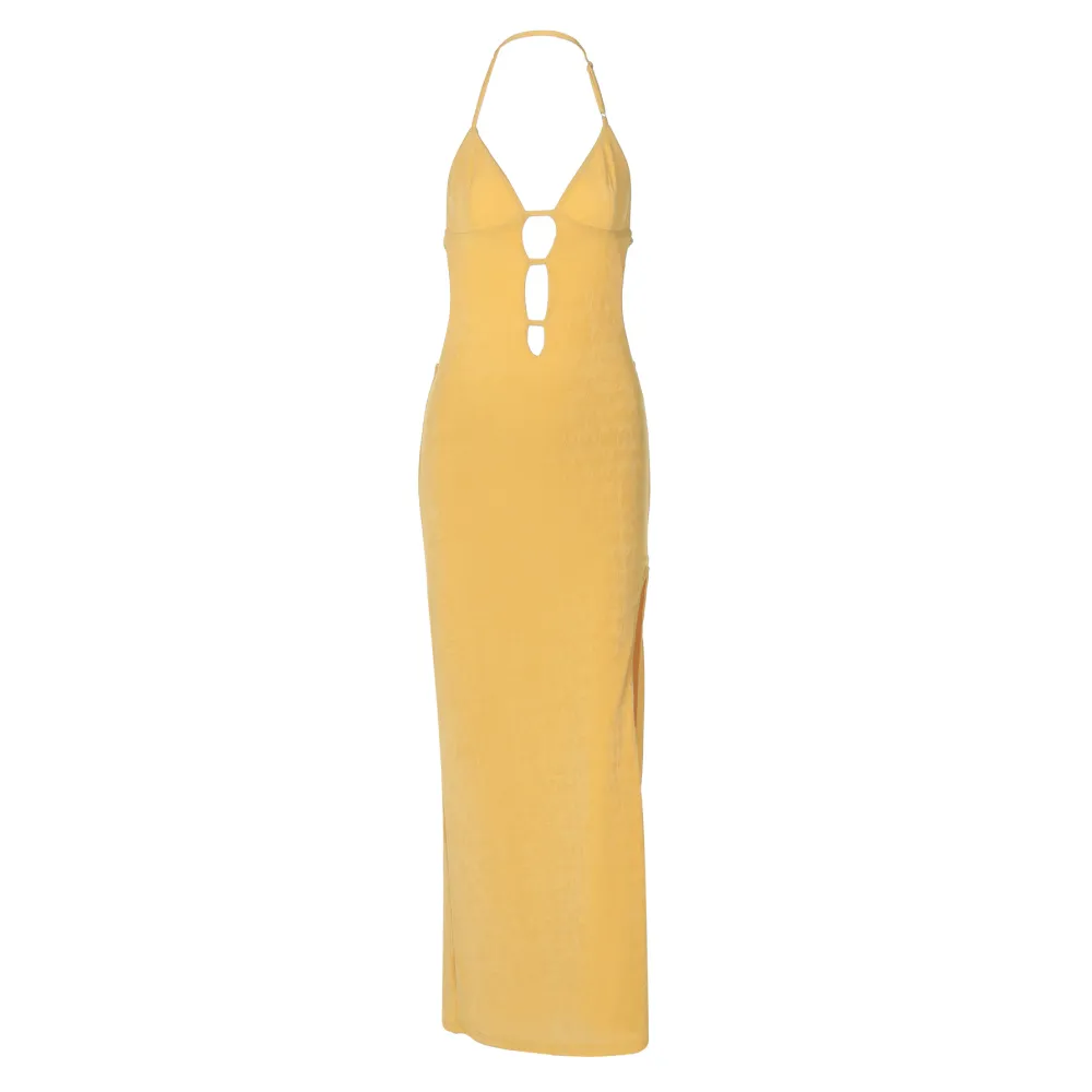 Backless V - Neck Slim Fit Solid Color Long Off - the - Shoulder Dress 