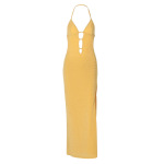 Backless V - Neck Slim Fit Solid Color Long Off - the - Shoulder Dress 
