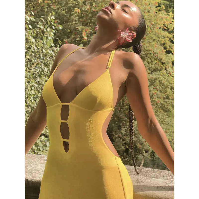Backless V - Neck Slim Fit Solid Color Long Off - the - Shoulder Dress 