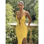 Backless V - Neck Slim Fit Solid Color Long Off - the - Shoulder Dress 