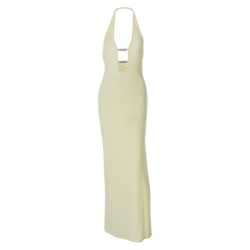 Chain - Embellished Fitted Split Halter Dress