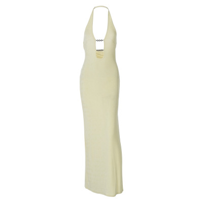 Chain - Embellished Fitted Split Halter Dress 01