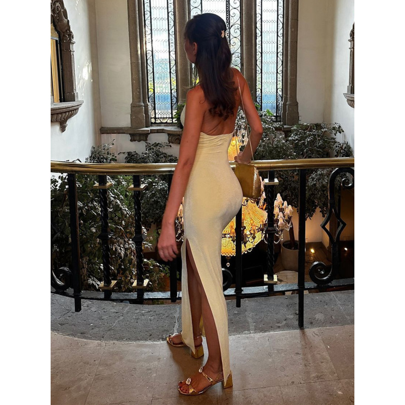 Chain - Embellished Fitted Split Halter Dress