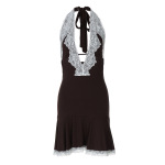 Deep - V Cutout Lace - Trimmed Short Backless Halter Dress
