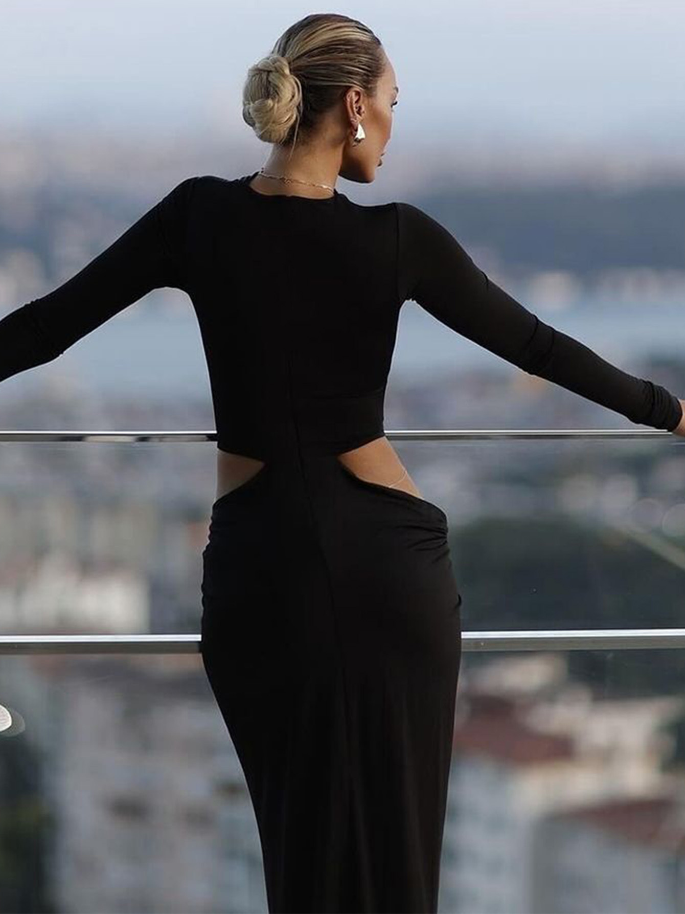 Embroidered Hollow - out Cropped Long Dress