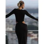 Embroidered Hollow - out Cropped Long Dress
