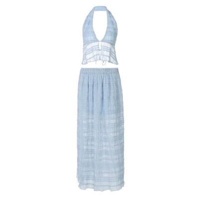 Embroidered Lace - Spliced See - Through Loose Pleated Set  01