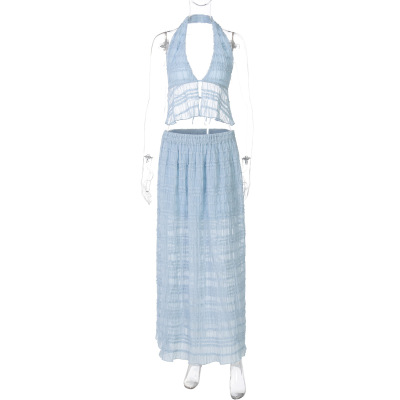 Embroidered Lace - Spliced See - Through Loose Pleated Set  02