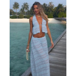Embroidered Lace - Spliced See - Through Loose Pleated Set 