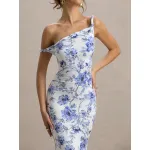 Floral Print One - Shoulder Knot Slim Maxi Dress