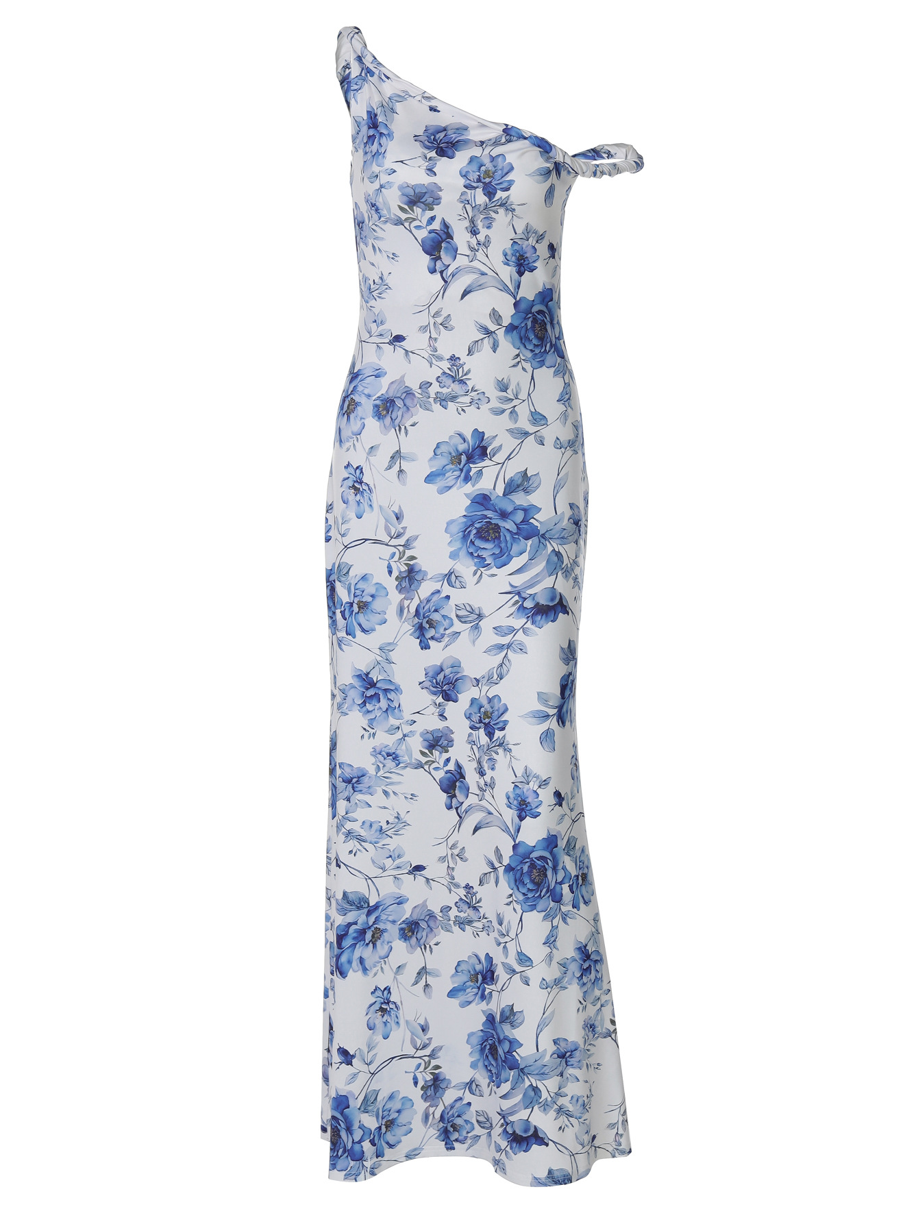 Floral Print One - Shoulder Knot Slim Maxi Dress