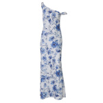 Floral Print One - Shoulder Knot Slim Maxi Dress